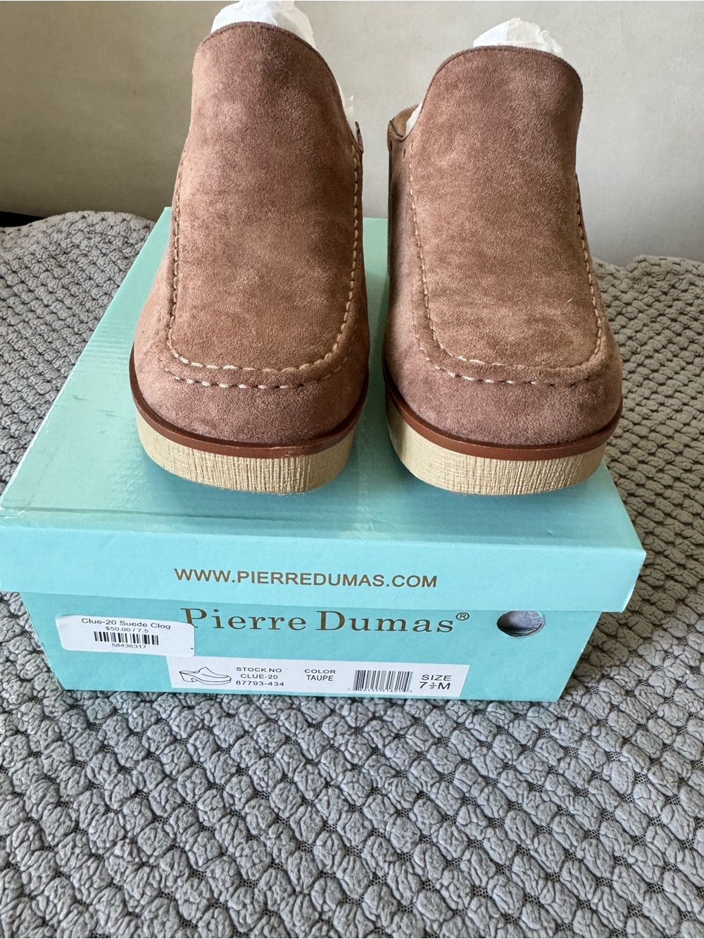 Pierre Dumas 7.5 Taupe Suede Slip-On Clog Loafers